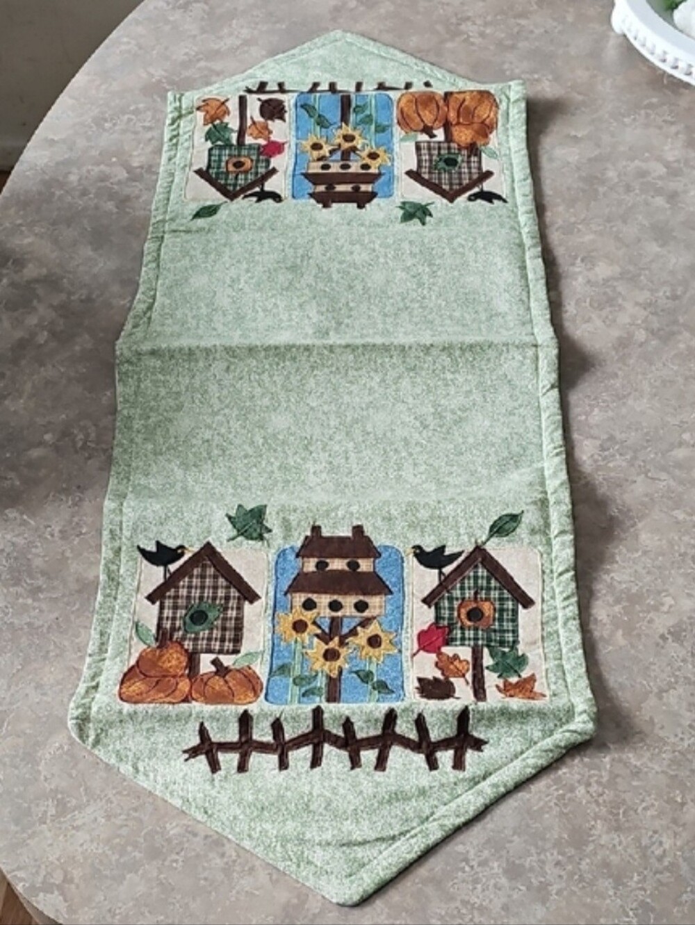 Fall Autumn Table Runner Birdhouses Pumpkins Sunflowers 100% Cotton 35”